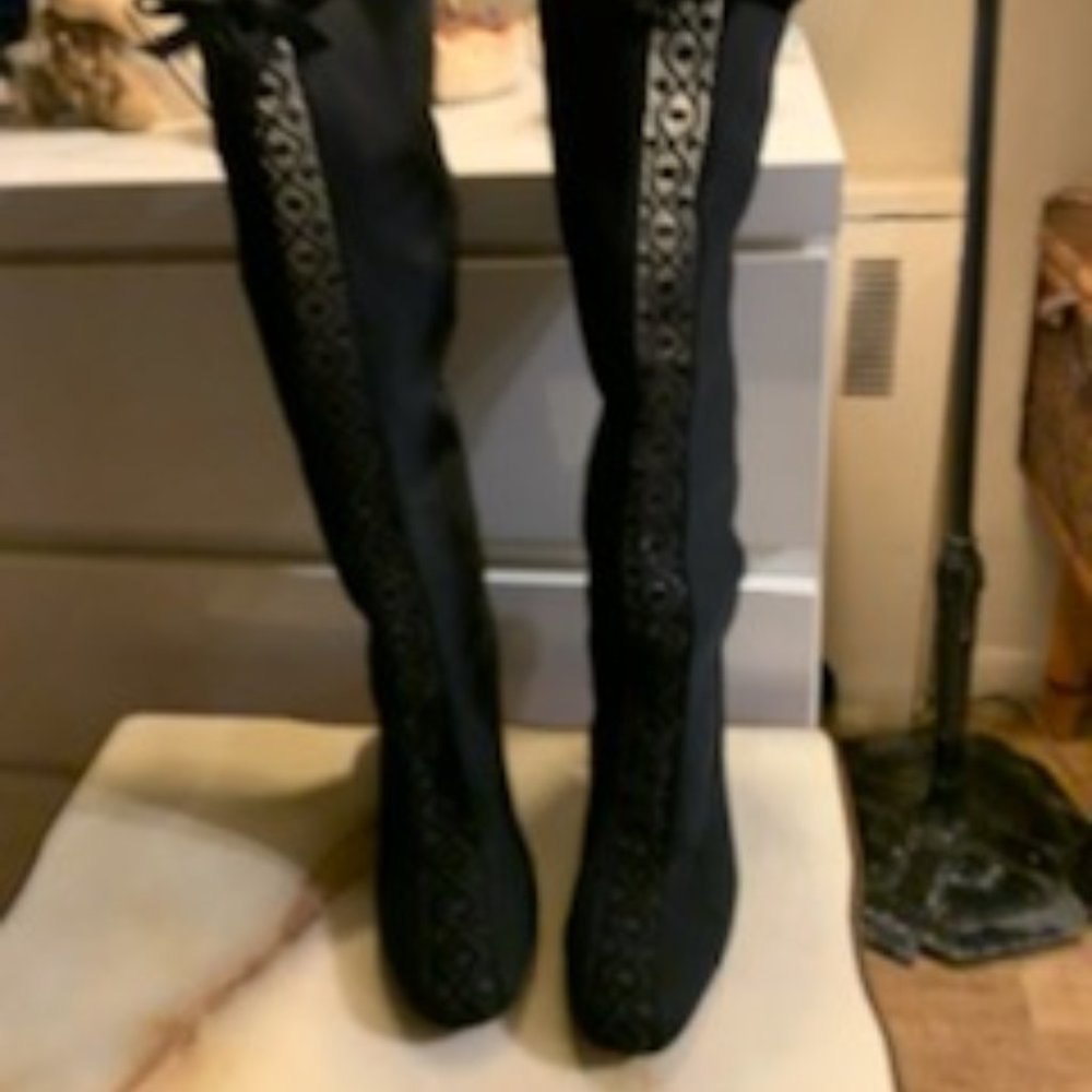 Bettye Muller Concerto Lace-Inset Knee Boot, Black - Picture 3 of 15
